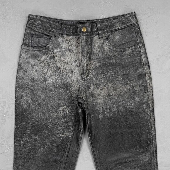 Vintage Bebe Flared Leg Black Leather Pants w/ Distressed Look Women's 4 - Picture 2 of 7